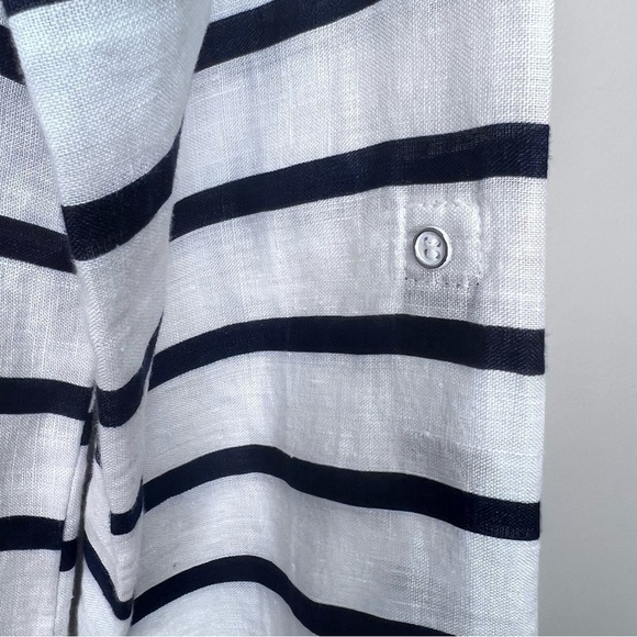 Zara Striped Blue & White Oversized Linen Shirt Size Small - Picture 4 of 8